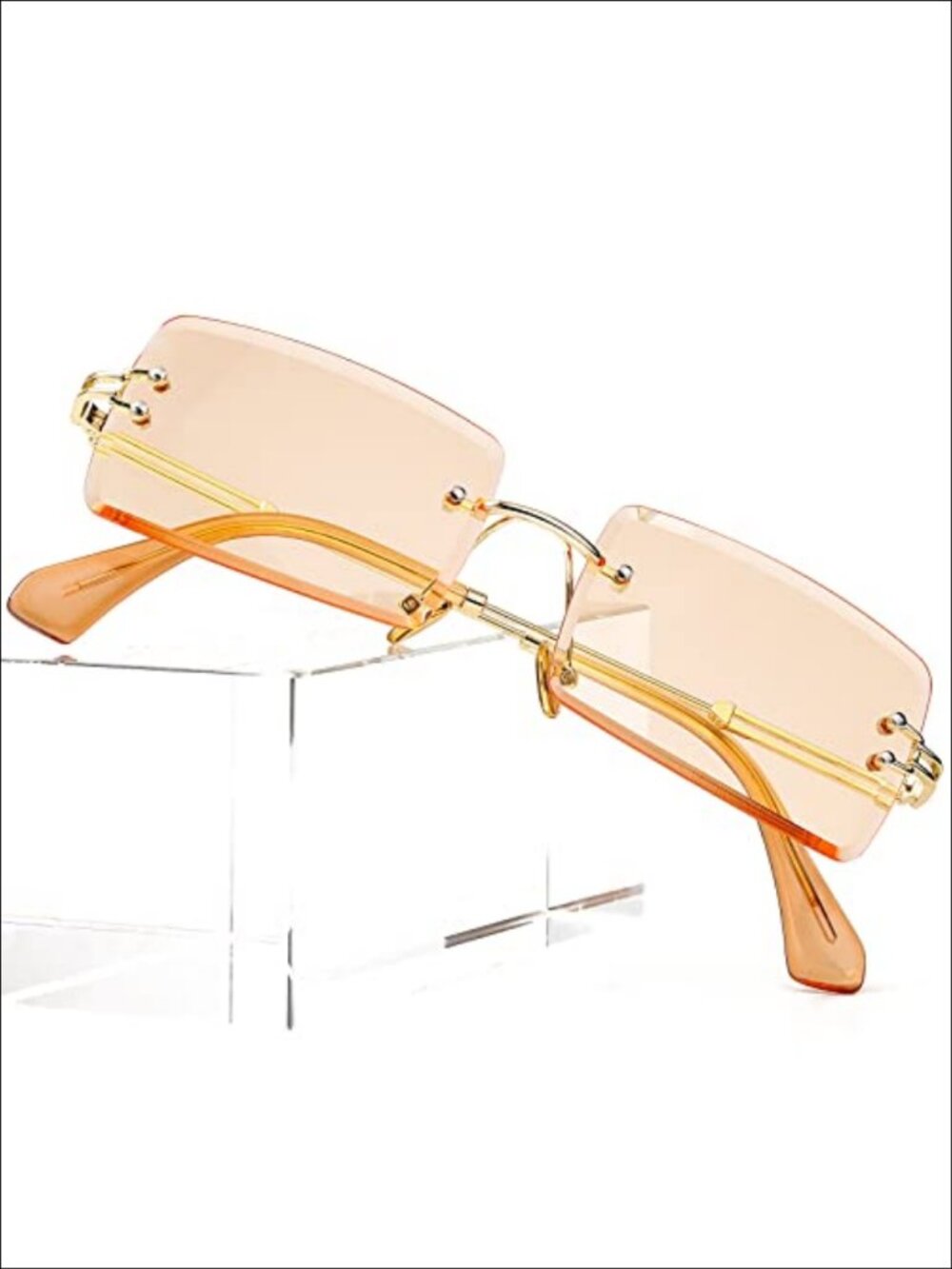 Rimless Rectangle Sunglasses UV400 Protection Unisex Retro Square Frame Eyewear